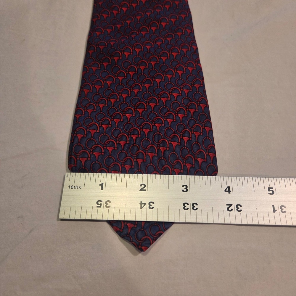 Vintage Gucci 100% Silk Necktie Horsebit Pattern, Made In Italy, Red Blue - Picture 8 of 10
